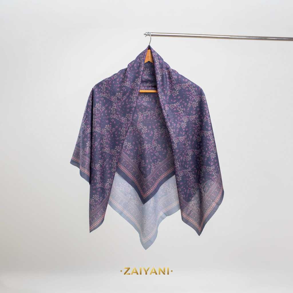 ZAYANI - Floral Harmony Series Square Scarf Voal Hijab Motif - สีโอเชี่ยน [LG]