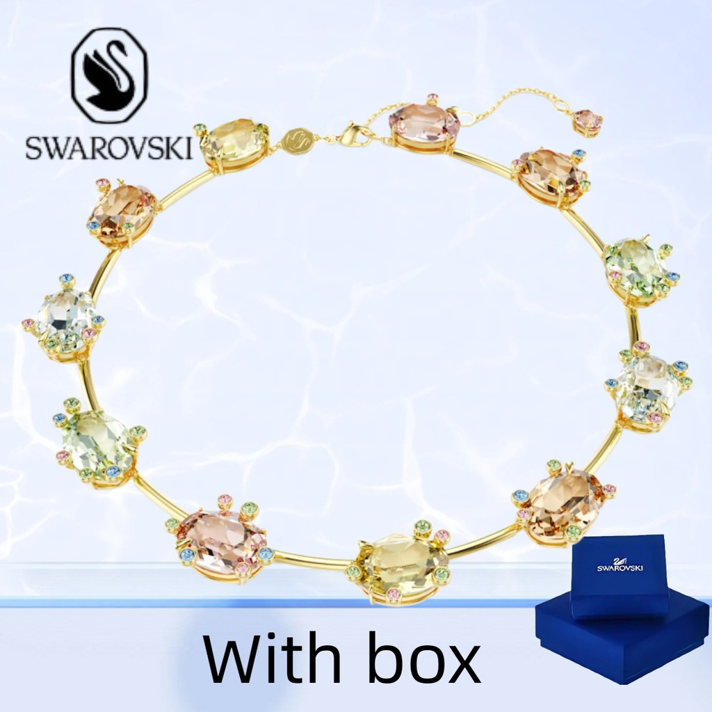 จี้พลอยสี Swarovski กะเม่ามิกซ์컷 ในกล่องดิบ สวมใส่ได้ทั้งเป็นสร้อยคอมินเนโทนและสร้อยคอยาวแฟชั่น S925