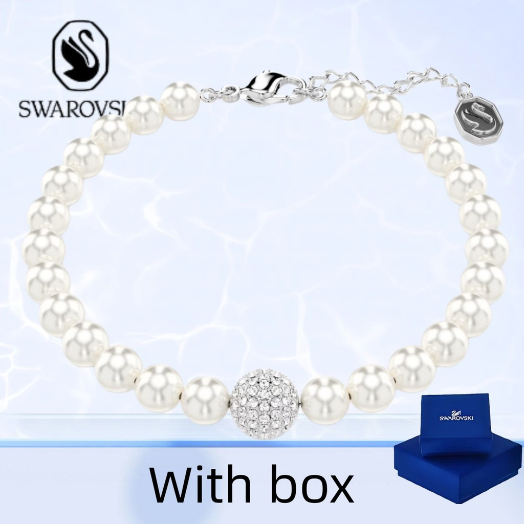 สร้อยข้อมือ Swarovski Remix Strand เพชรมุกสีขาว, สแตลเลสม์เงิน S925 สำหรับผู้หญิง (พร้อมกล่อง)