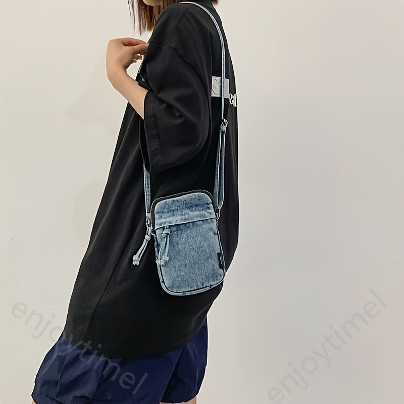 กระเป๋าสะพายข้างสไตล์ยีนส์สำหรับผู้ชายผู้หญิง Simple Lightweight Phone Pack