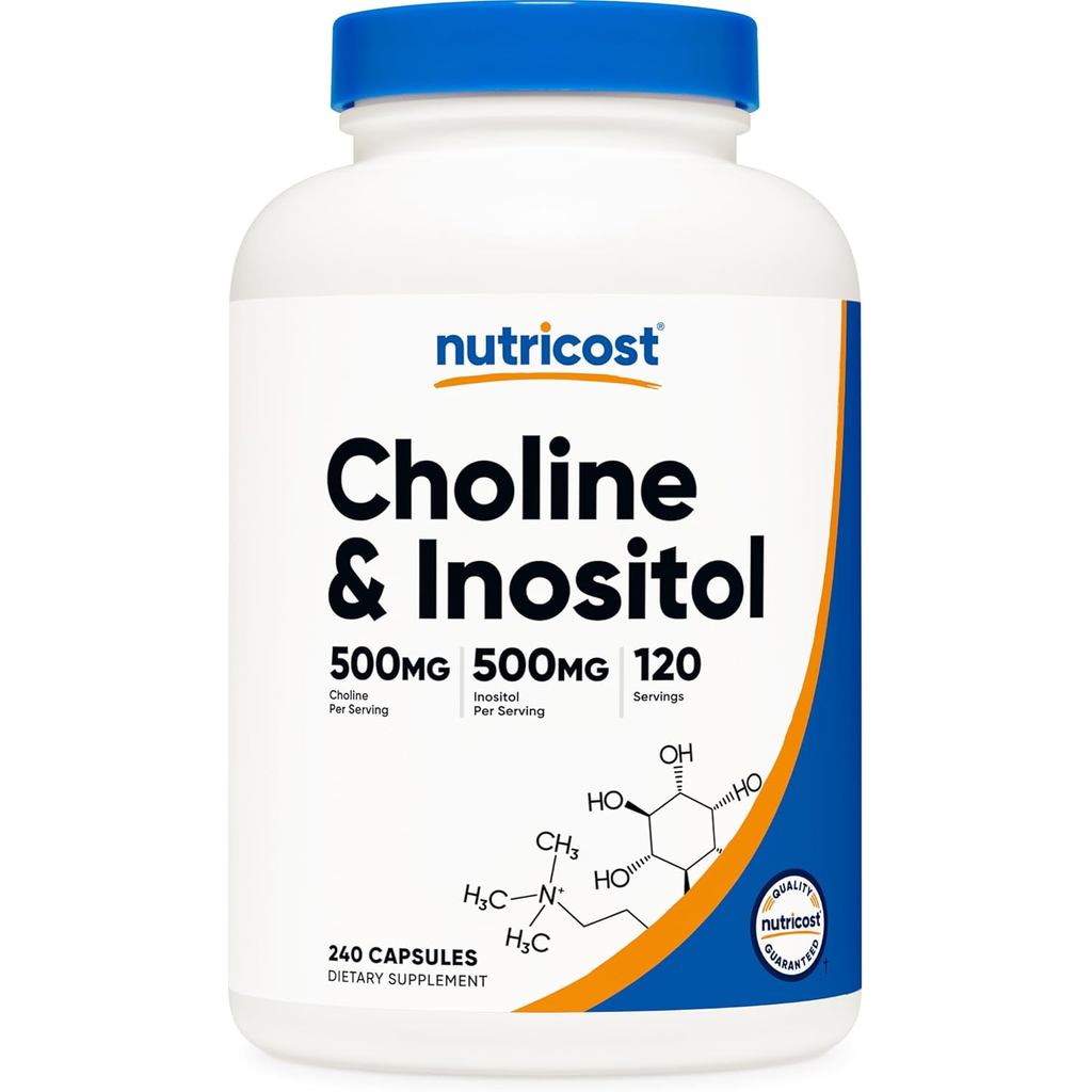 Nutricost Choline & Inositol plement (1,000mg) 240 แคปซูล - 500mg Choline, 500mg Inositol, GMO-Free,