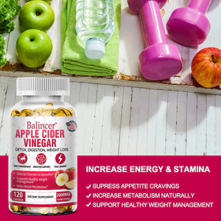 Balincer Apple Cider Vinegar อาหารเสริม - ช่วยการจัดการน้ําหนัก เพิ่มการเผาผลาญและล้างพิษ และ Suppresses Appetite