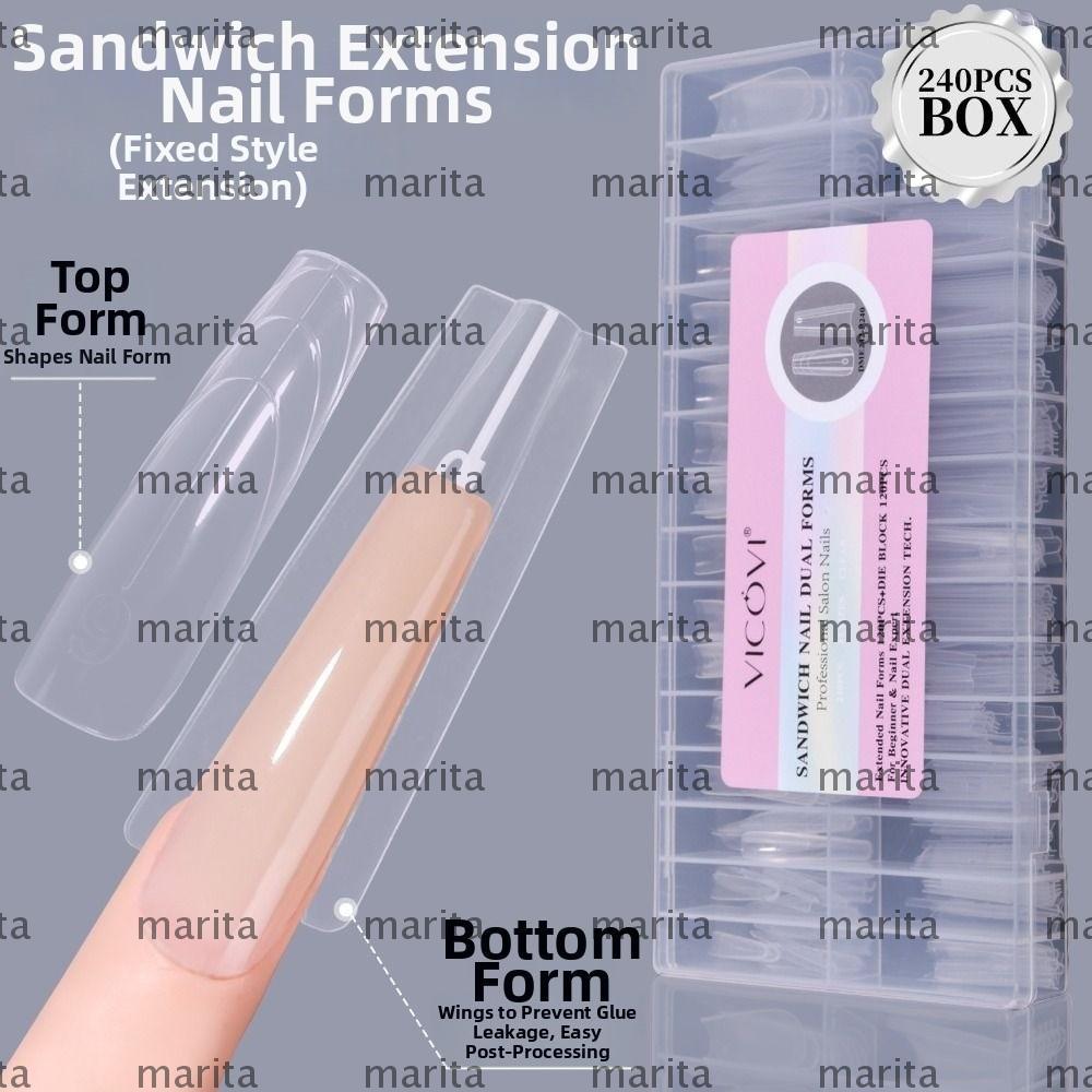 MARITA Sandwich Dual Nail Forms, 15size Save Time Coffin Nail Forms Mold, Hot Dual Forms Ultra-thin 