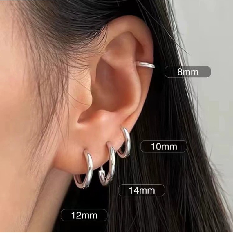 Roselife ต่างหูวงกลมจากเหล็ก ขนาดกลาง สำหรับผู้หญิงและผู้ชาย สวมใส่ง่ายทุกวัน - รูปที่ 6