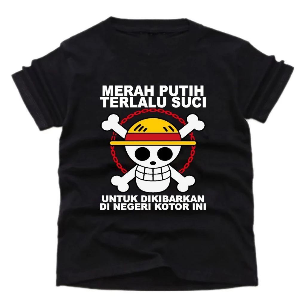 Jys-Store (เสื้อยืด CHILDRENS อายุ 1-10 ปี) เสื้อยืดเด็กพร้อม ONE PIECE D LUFFY 24s Unisex Motifs