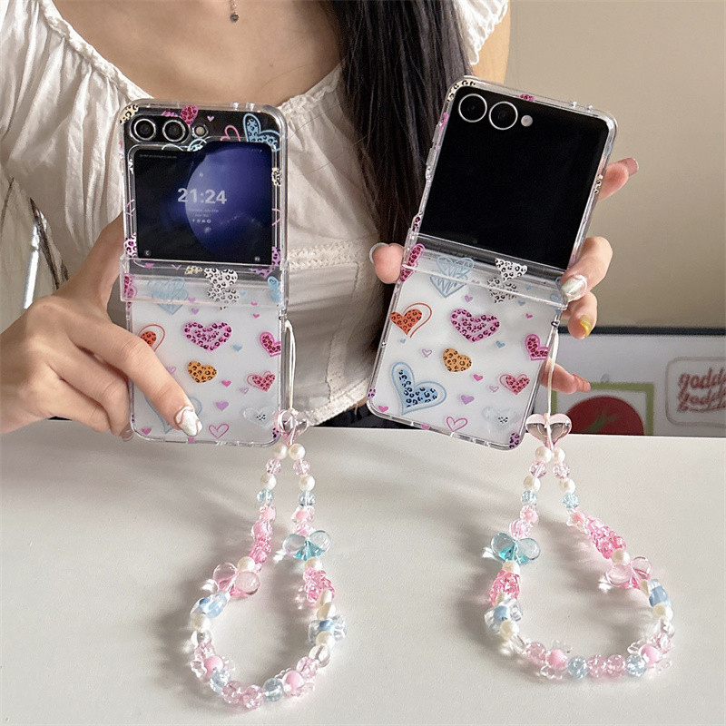 น่ารัก Wave Point สร้อยข้อมือเคสโทรศัพท์สําหรับ Samsung Galaxy Z Flip 7 FE 3 4 5 6 โปร่งใสกันกระแทก