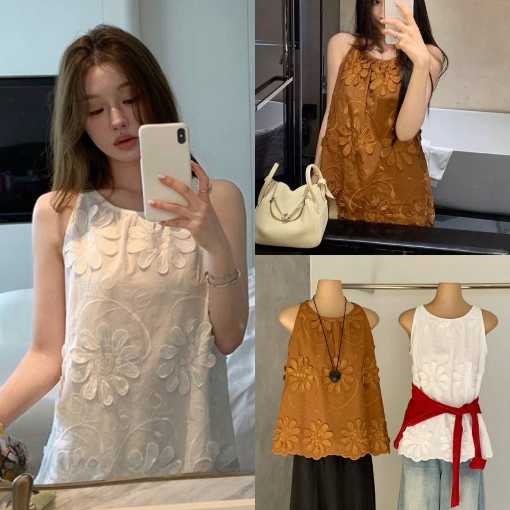 ❤     W8773 เสื้อแขนกุด ทรงตัวใหญ่ แต่งผ้าลายดอกไม้ งานสวย ผ้าดี ทรงสวย ใส่ง่ายค่า แฟชั่นเกาหลี TAG WG.WE ราคา ถูกที่สุด ดีลบีเคเค