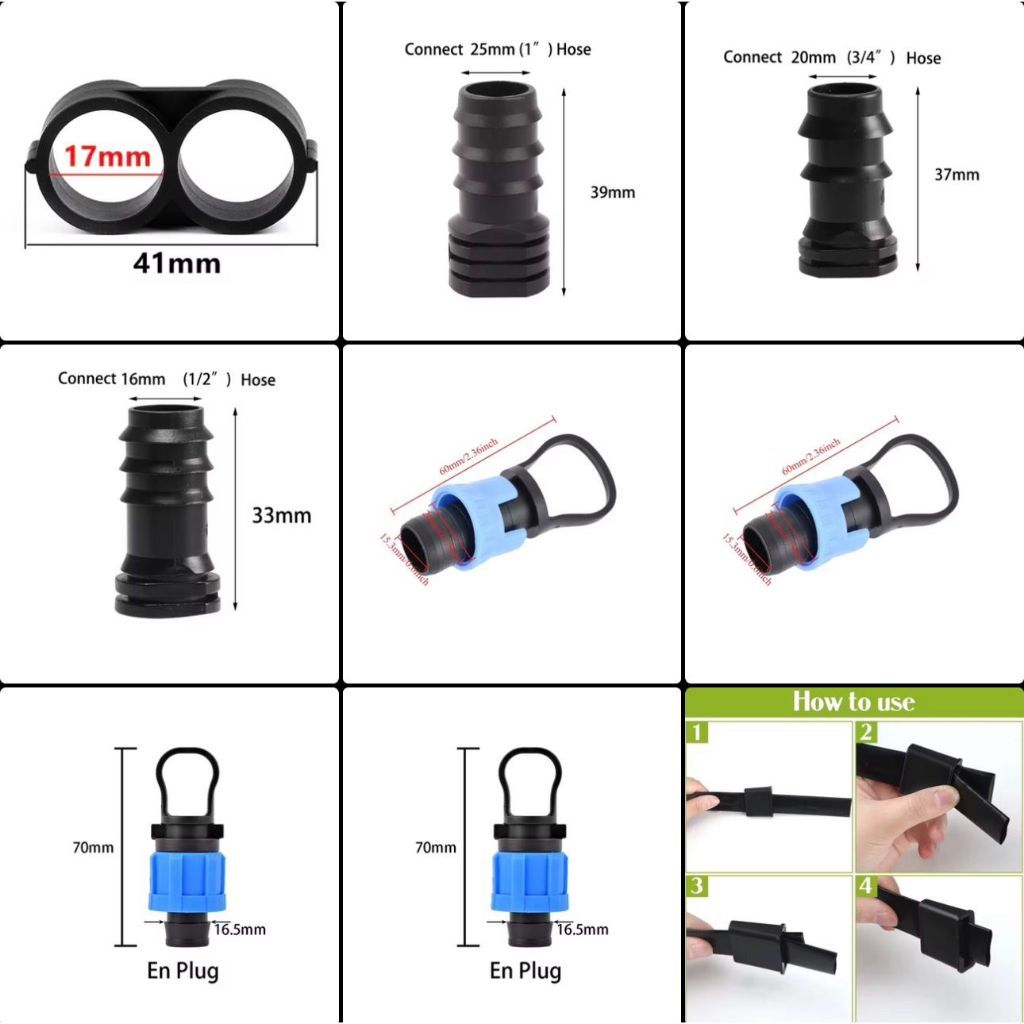 Endplug End Cap ท่อ End Cap หยดเทป PE 16 มม.20 มม.25 มม.End Line Sleeve End FItting ชลประทาน