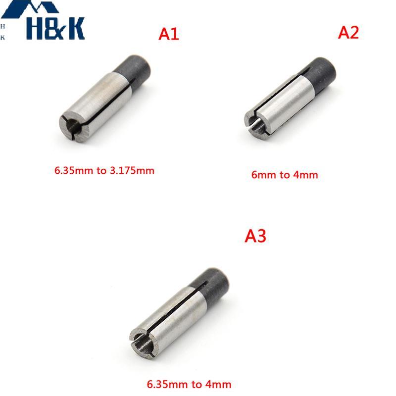 [H&K] 6.35 มม.ถึง 3.175 มม. 1/8" อะแดปเตอร์เครื่องมือเราเตอร์บิตแกะสลักสําหรับcollet {th}