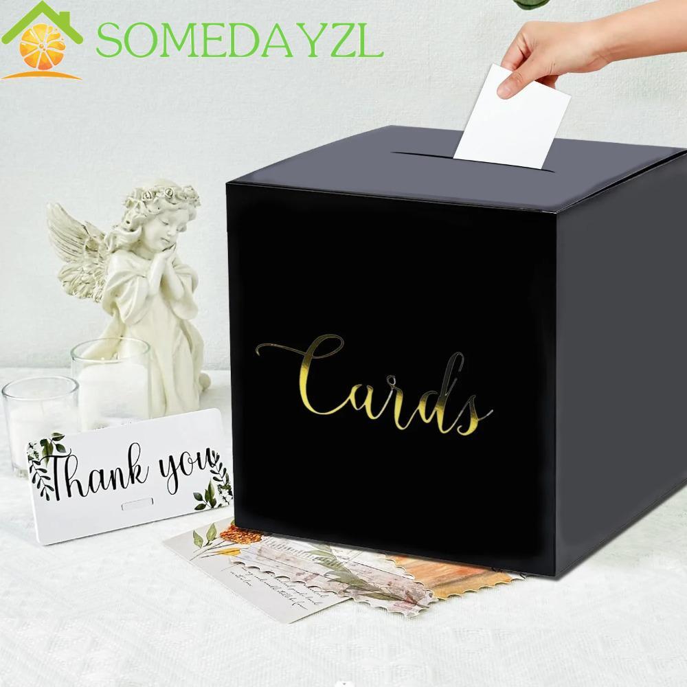 SOMEDAYZL กล่องการ์ดแต่งงาน, สีขาวสีดํา Blessing Gift Card Box, กล่องซองจดหมายกระดาษแข็ง Elegant DIY Crafts Voting Card Box Anniversaries