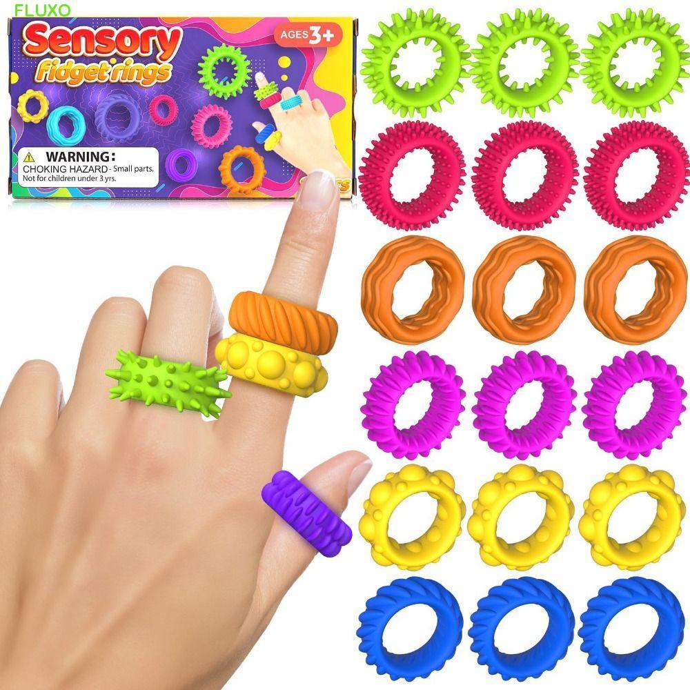 FLUXO Sensory Fidget แหวน,ซิลิโคนยืดเงียบ Decompressors แหวน,สร้างสรรค์เพิ่มความสนใจกับเคล็ดลับที่ไม่ซ้ํากันซิลิโคน Sensory แหวน
