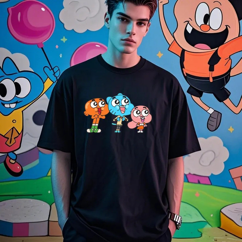 เสื้อยืดคอตตอนคุณภาพสูงลายคลาสสิกสไตล์สตรีทแวร์ ลาย The Amazing World of Gumball พร้อมลาย Gumball แล