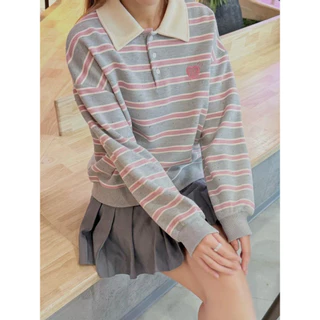 Solovely โอเวอร์ไซซ์ เสื้อสเวตเตอร์ ผู้หญิง สไตล์เกาหลี ปักลาย แขนยาว ลายทาง เสื้อ