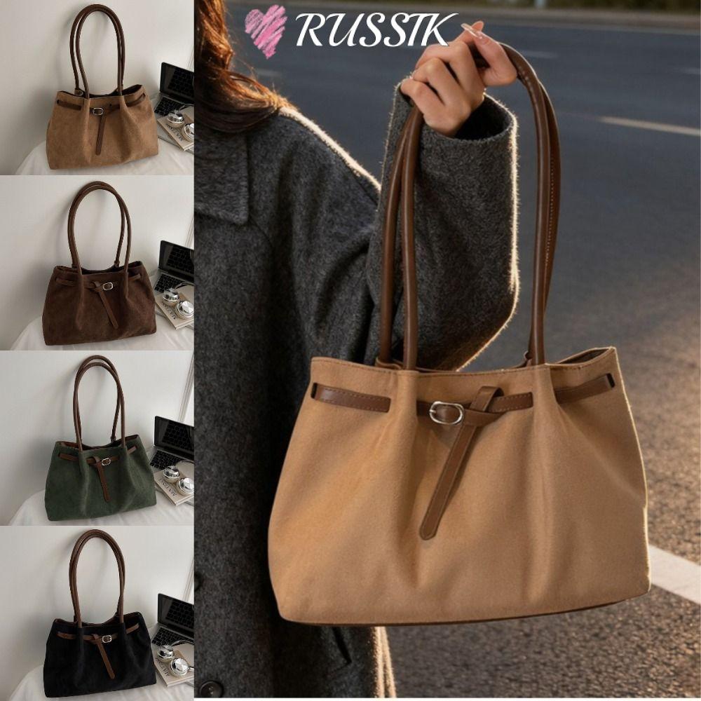 กระเป๋าสะพายหนังนิ่ม RUSSIK ดีไซน์หรูหรา ความจุมาก สไตล์ Retro มีให้เลือก 4 สี อเนกประสงค์ สำหรับการเดินทางและการทำงาน