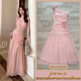พร้อมส่ง❥XS-XL เดรสออกงานยาวสีชมพูพีช งานป้าย NABI ชุดราตรี …