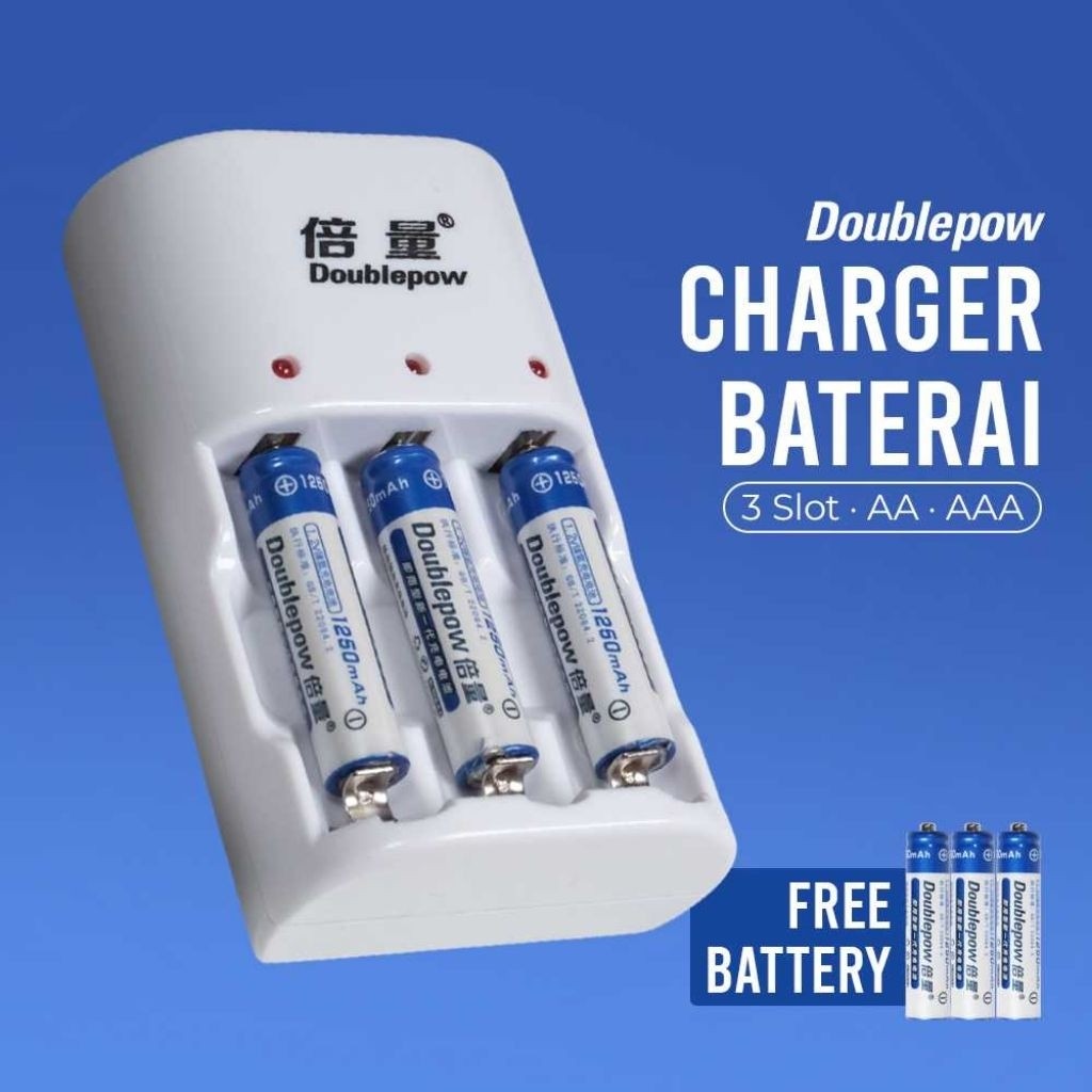 เครื่องชาร์จแบตเตอรี่แบบชาร์จไฟ Doublepow 3-Slot AA AAA 3 ชิ้น - DP-B33