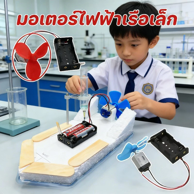 ชุดมอเตอร์ DIY มีปุ่มเปิดปิด พร้อมใบพัด Set Motor ขนาดเล็ก โฮมเมด สำหรับทำเรือ ของเล่นวิทยาศาสตร์