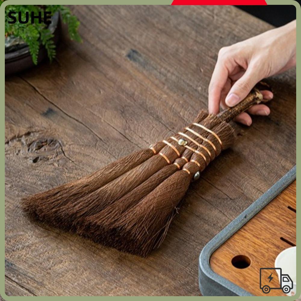 SUHE Asian Whisk Broom, แปรงทําความสะอาดชาปาล์มไร้น้ํามัน, แปรงขัดขนาดเล็กแบบมือถือธรรมชาติ Indor Ou
