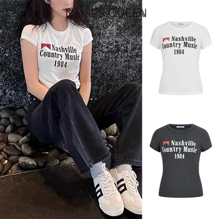 MOSESQUEEN มอสเนสควีน เสื้อพิมพ์ลายตัวอักษร สีดำสีขาว น้ำหนักเบาทรงทรง ใส่สบายสำหรับชุดลำลอง #63552