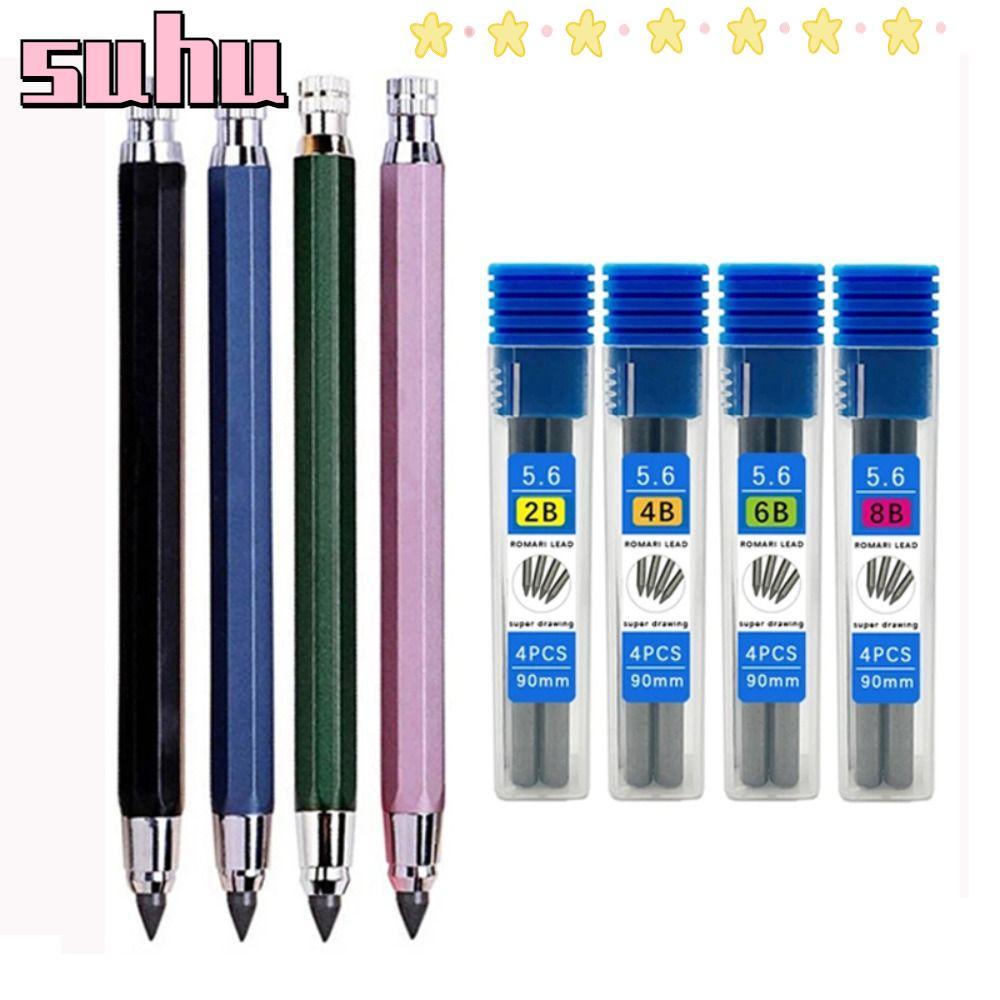 SUHUHD ดินสออัตโนมัติ, 5.6 มม.เขียนเครื่องมือดินสอ, Creative โลหะ Sketch การ์ตูนออกแบบ 2B/4B/6B/8B ด