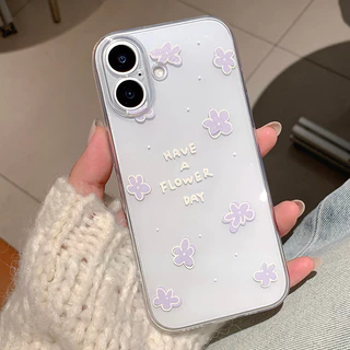 สำหรับIPhone 17 15 Air 11 16 13 12 14 Pro Max X XR XS 16 15 7 Plus SE เคสใสลายดอกไม้สีม่วง ม้า2026 น่ารัก