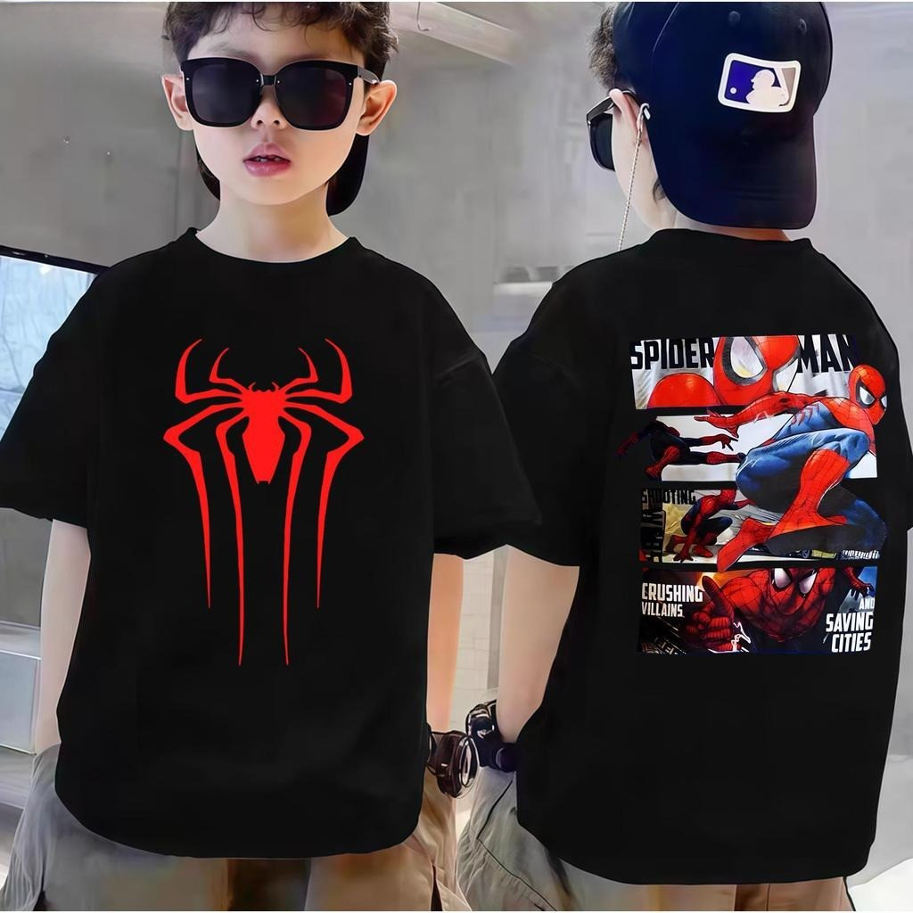 （ส่งสินค้าใน 24 ชั่วโมง）เสื้อยืดแขนสั้นสำหรับเด็กแฟชั่นอเมริกัน ลายสไปเดอร์แมน เนื้อผ้าโซโรนา เหมาะสำหรับเด็กชายหญิง ราคา ถูกที่สุด ดีลบีเคเค