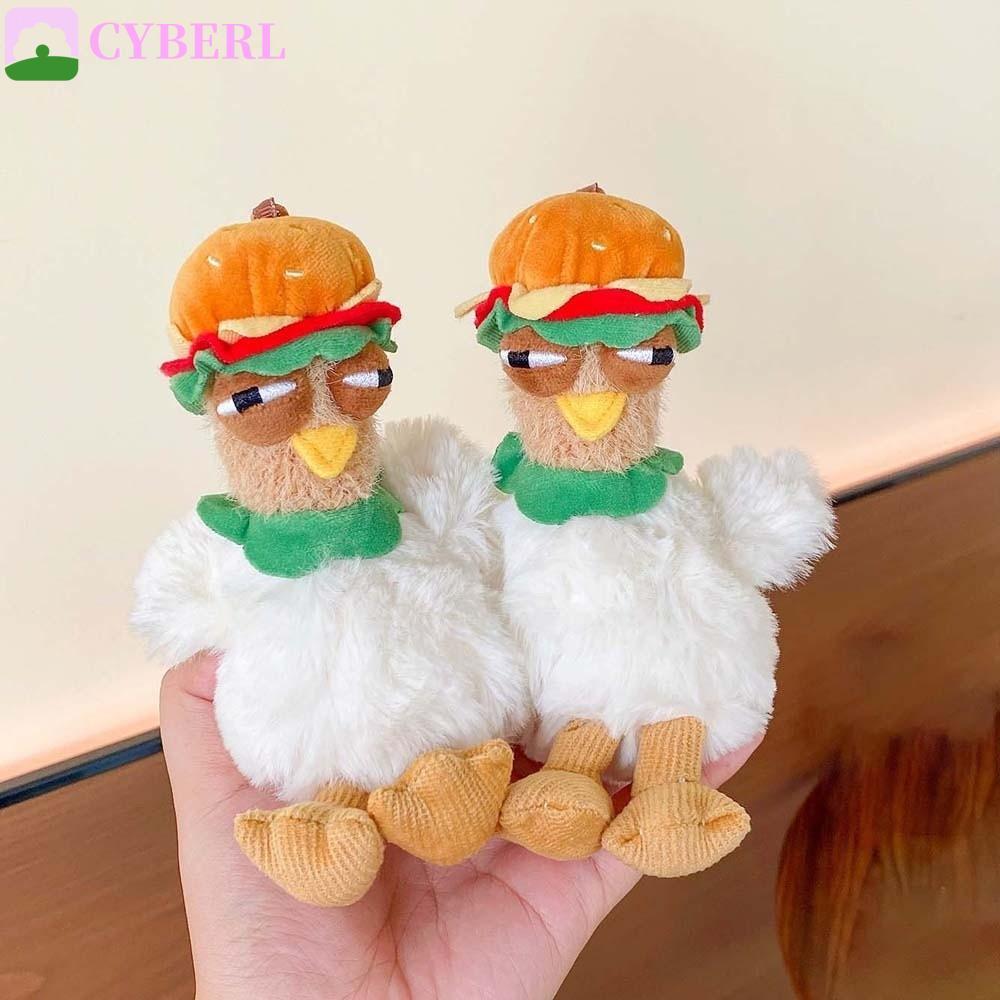 CYBERLINX Hamburger Hen Key Ring, Alloy Doll Plush Chicken Keychain, Funny Cartoon with Sound Soft G