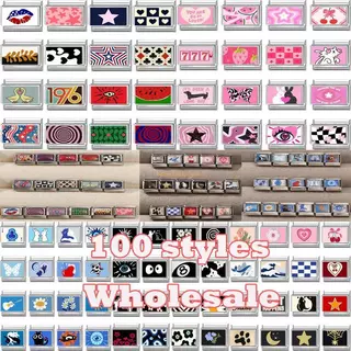 แฟชั่น Star Eye มือแตงโมริมฝีปากหัวใจส่วนบุคคล DIY อิตาเลี่ยน Charm Links Fit 9 มม.สร้อยข้อมือสแตนเลสทําเครื่องประดับ