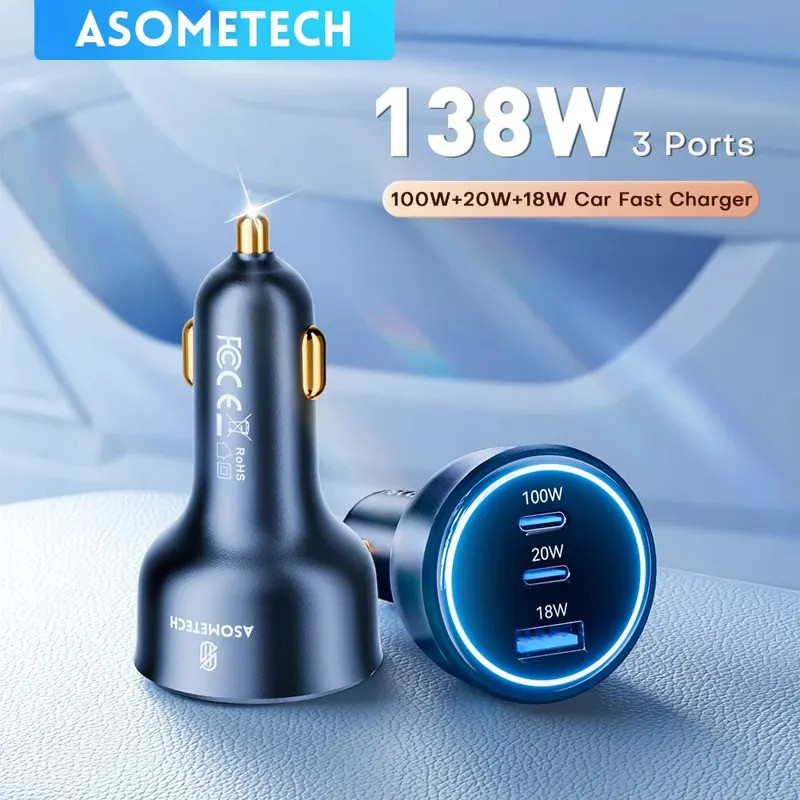 ASOMETECH 138W Car Charger USB Type C GaN Charger 100W 65W 45W 20W PPS PD QC3.0 Quick Charger สําหรั