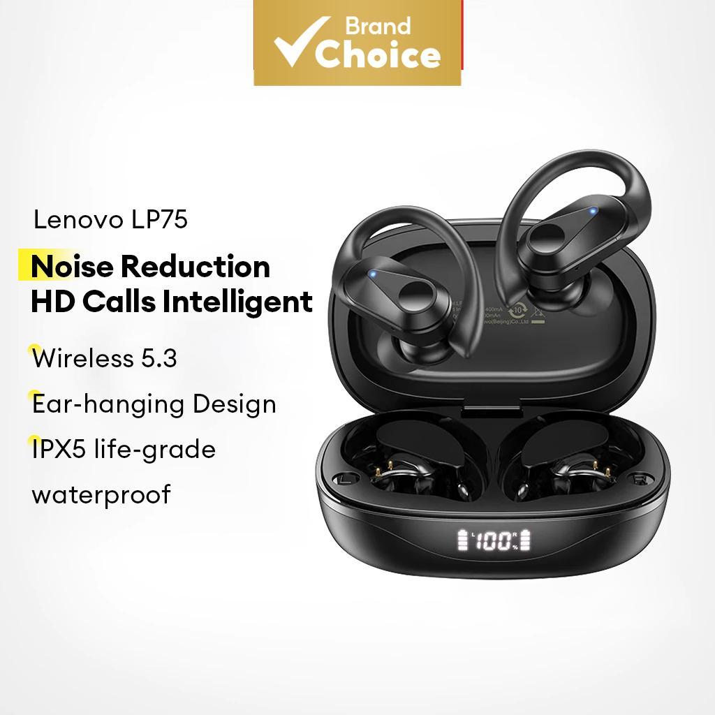 หูฟังไร้สายบลูทูธ Lenovo LP75 TWS คุณภาพสูง HiFi สเตอริโอ กันน้ํา IPX5 แบบเกี่ยวหู หูฟังกีฬา ตัดเสีย