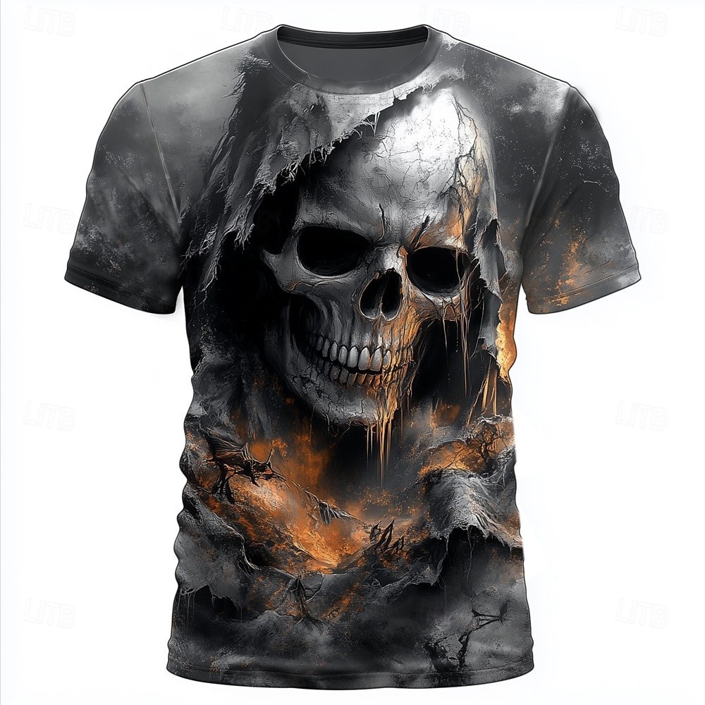 skull 3D printed men and women casual short-sleeved T-shirt round neck fashion trend super cool dail