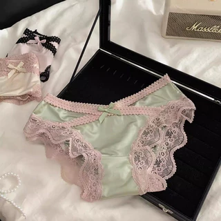 🎀Size M-L🎀 กางเกงชั้นในผู้หญิง ลูกไม้เซ็กซี่ ประดับโบว์ ผ้าบางเบา เอวต่ำ ระบายอากาศได้ดี สวมใส่สบาย เหมาะกับผู้หญิง