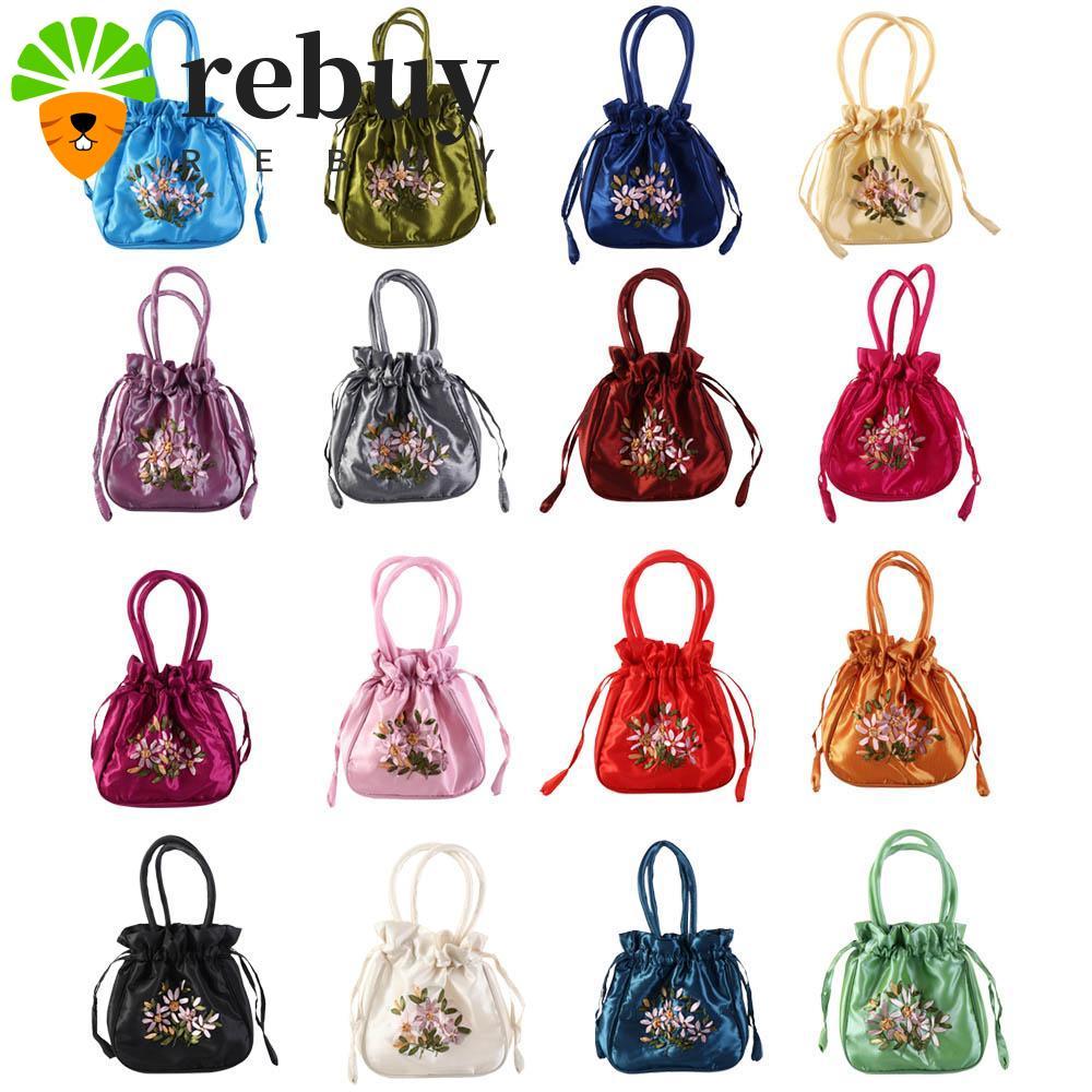 Rebuy Hanfu กระเป๋าถือลายดอกซาตินผ้าไหมปักลายแฟชั่น Mommy Bag ขนาดเล็กสําหรับช้อปปิ้งทุกวัน