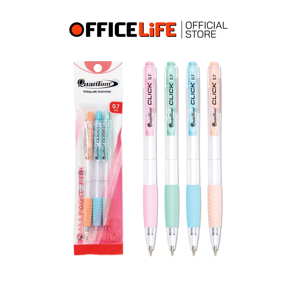 Quantum (ควอนตัม) ปากกาลูกลื่น ปากกา รุ่น Skate 527 Click ขนาด 0.7 มม. หมึกน้ำเงิน (3 ด้าม / แพ็ค)