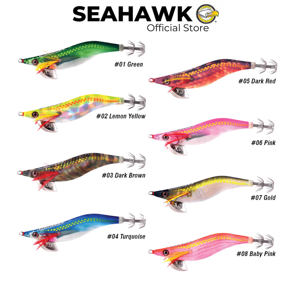Seahawk Squid Jigging Noury Rattle EGI Lures Tanto EGI Hooks 3D Red Eyes Fast Sinking เหยื่อตกปลา