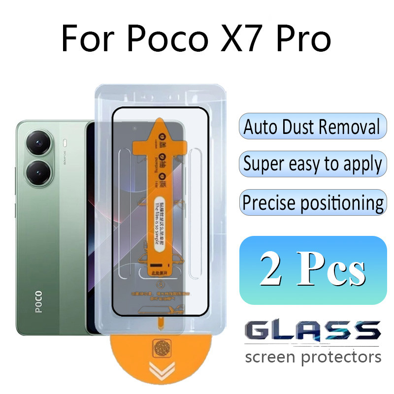 2 ชิ้นสําหรับ Poco X7 Pro HD ฟิล์ม ฟิล์มกระจก One-คลิกกระจกนิรภัยป้องกันหน้าจอสําหรับ Poco C85 C75 C71 C65 F7 M7 X7 M6 X6 Pro 4G 5G เหมาะสําหรับผู้เริ่มต้น