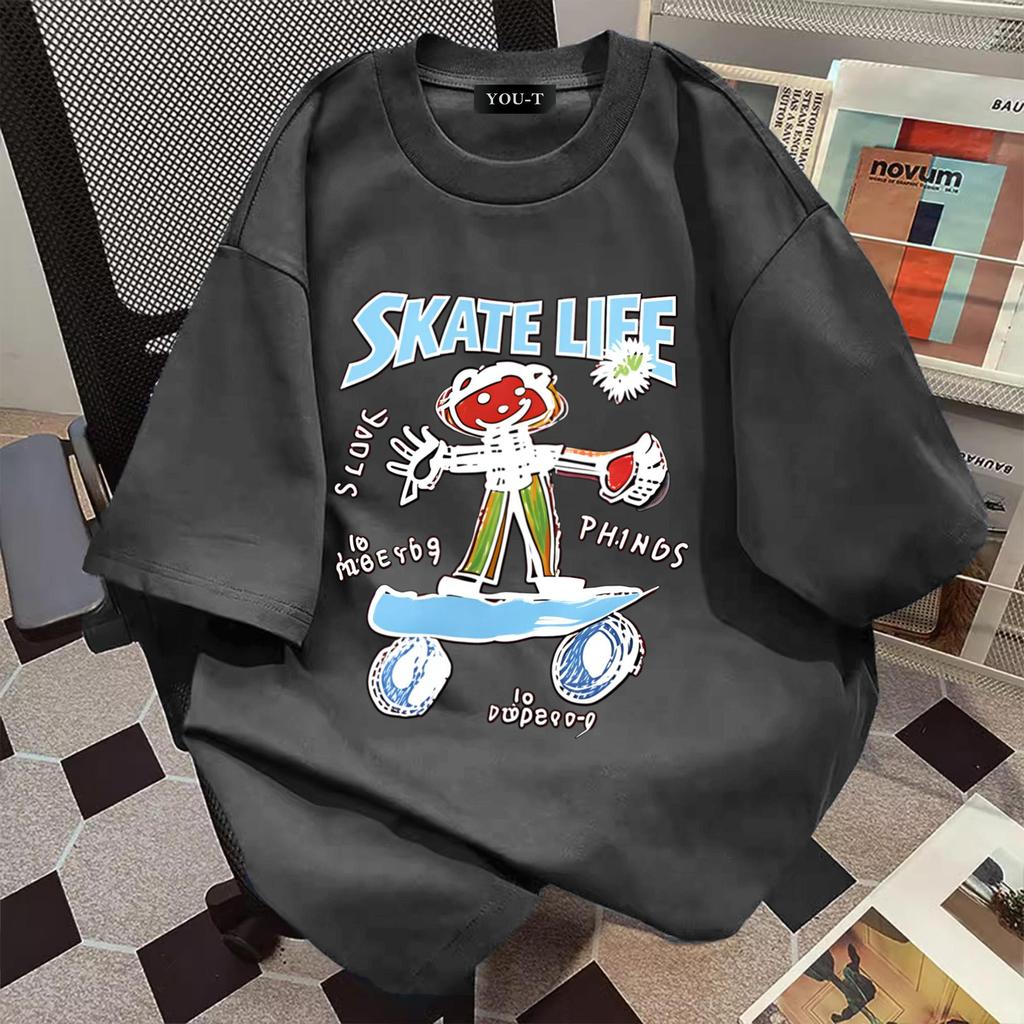 UT shop เสื้อยืด oversize ผ้าCotton 100% คอกลม เสื้อแฟชั่น 'SKATE LIEE'  สบายและนุ่ม แขนสั้น ฤดูร้อน