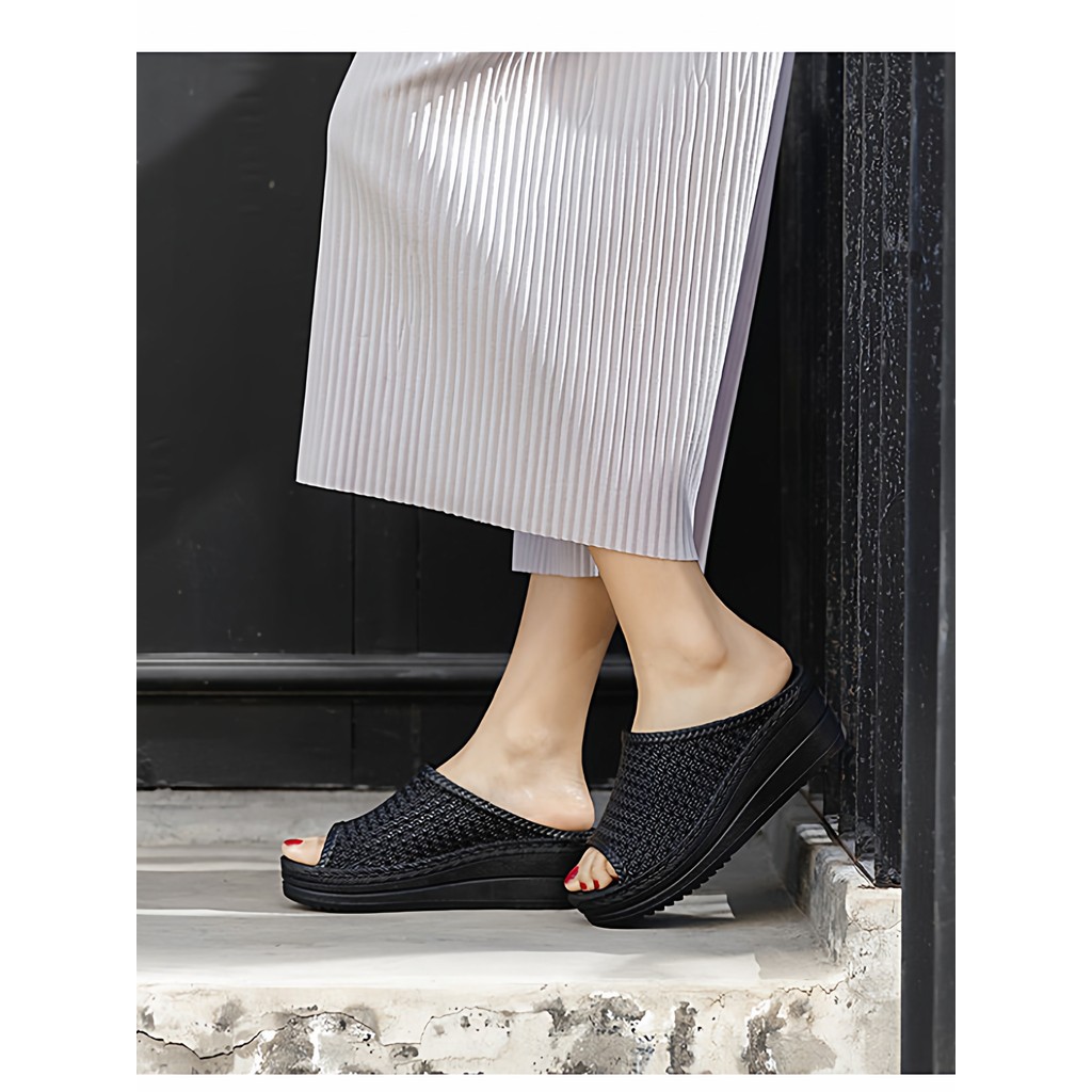 slipper รองเท้าแตะ รองเท้าแตะ wedge heel นำเข้า แบบตาข่าย แฟชั่น
