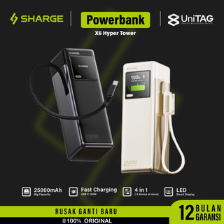 SHARGE PowerBank X6 Hyper Tower 170W 25000mAh Fast Charging Built-in Type C for iPhone Samsung Laptop