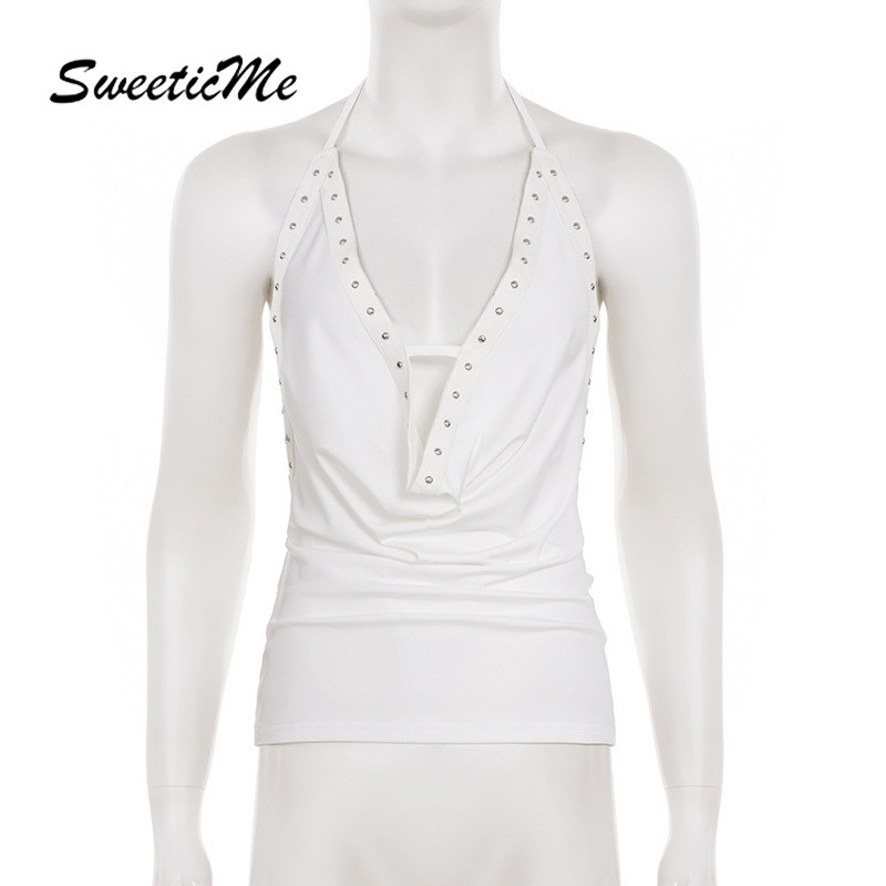SweeticMe เสื้อสตรี 2026 ใหม่แฟชั่น Street Casual เซ็กซี่ Backless Rivets ตกแต่ง Halter Camisole — صورة 7