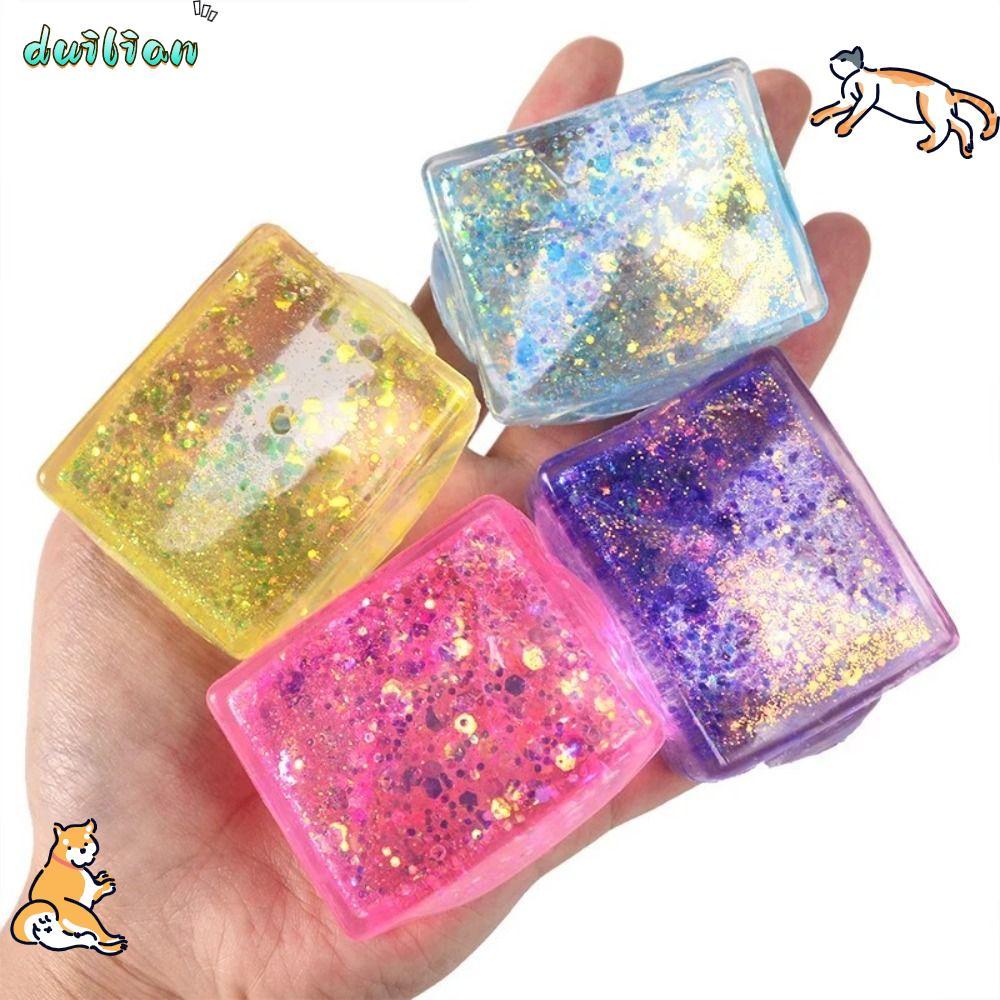 DUILIAN Glitter Squishy Cube, Slow Rise Soft Texture Gel Ice Cube, Creative Malt Sugar Decompression