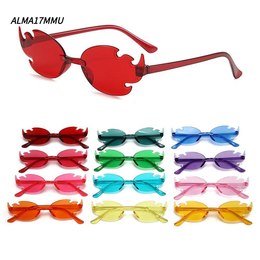 ALMA17MMU แว่นตากันแดดแบบเปลวไฟ สไตล์ย้อนยุค สีสันสดใส เหมาะสำหรับคอสเพลย์และงานปาร์ตี้ ทั้งผู้หญิงแ