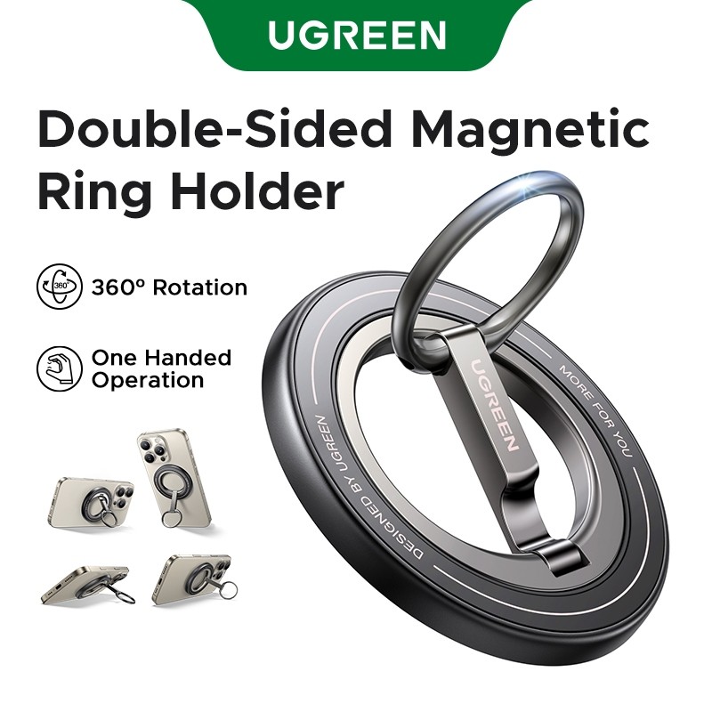UGREEN Magsafe ขาตั้งแหวนแม่เหล็กแบบ Dual-Side สําหรับโทรศัพท์ ดีไซน์กลวง เพลา Damping ที่แข็งแกร่ง 360° โลหะผสมสังกะสีหมุน+พีซี+หน้าท้อง
