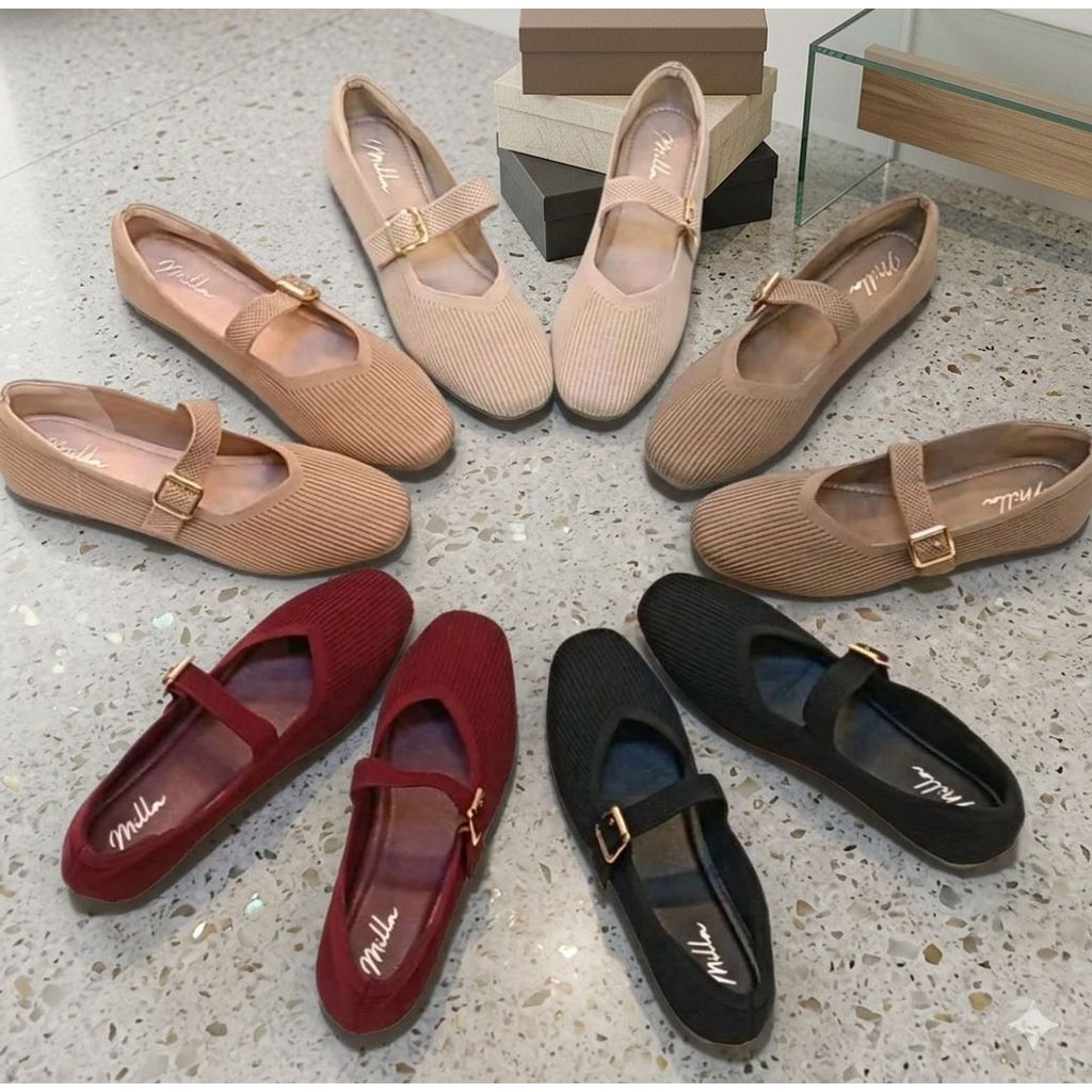 พร้อมส่ง รองเท้า Mary Jane อะไหล่ทอง สวยจริง รองเท้าคัชชูส้นเตี้ย ผ้าถักร่องละเอียด