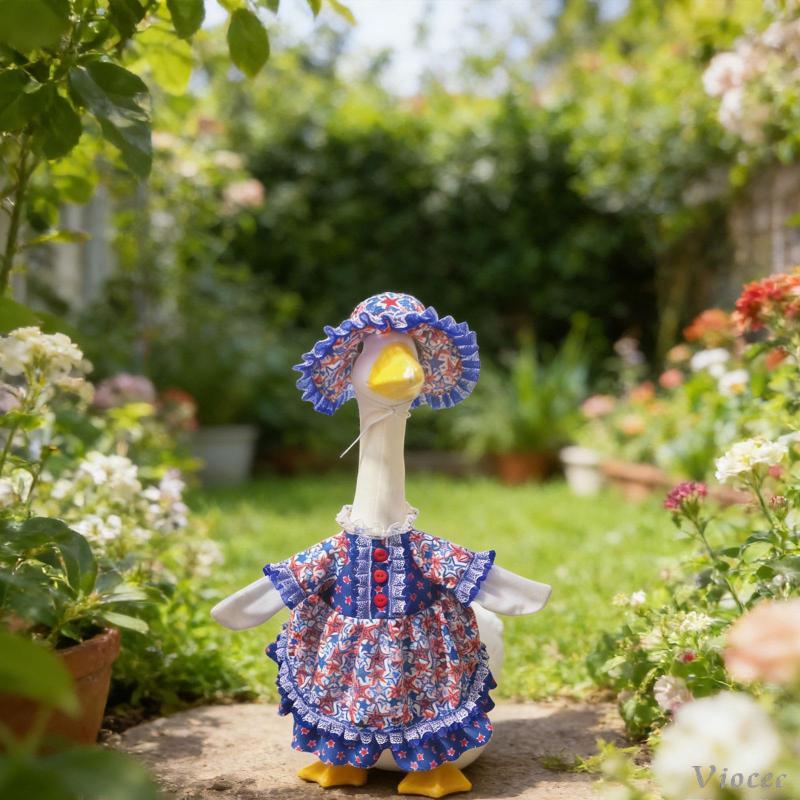 [Viocee] Porch Goose Outfit 4th of July Bird Decorative Yard Ornament Soft Skirt for Outdoor Garden 
