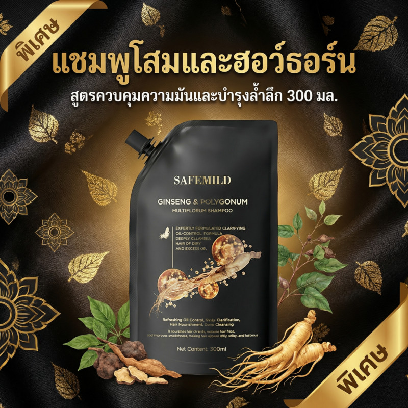 แชมพูลดผมร่วง สูตรโสม เหอโส่วอู สมุนไพรธรรมชาติ บำรุงลึกถึงรากผม ผมแข็งแรง 500ml