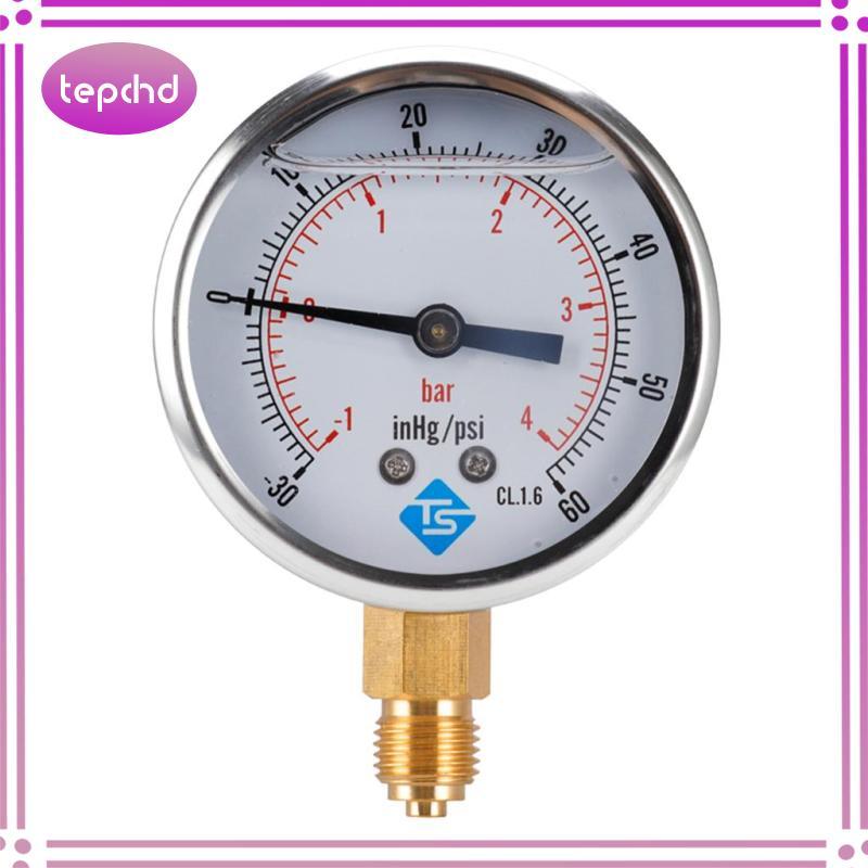 [tepchd] เครื่องวัดความดันสูญญากาศ 68 มม. - และ -30-15Hg, -1-, -30-30-30hg / Psi 1/4 BSP ด้านล่าง