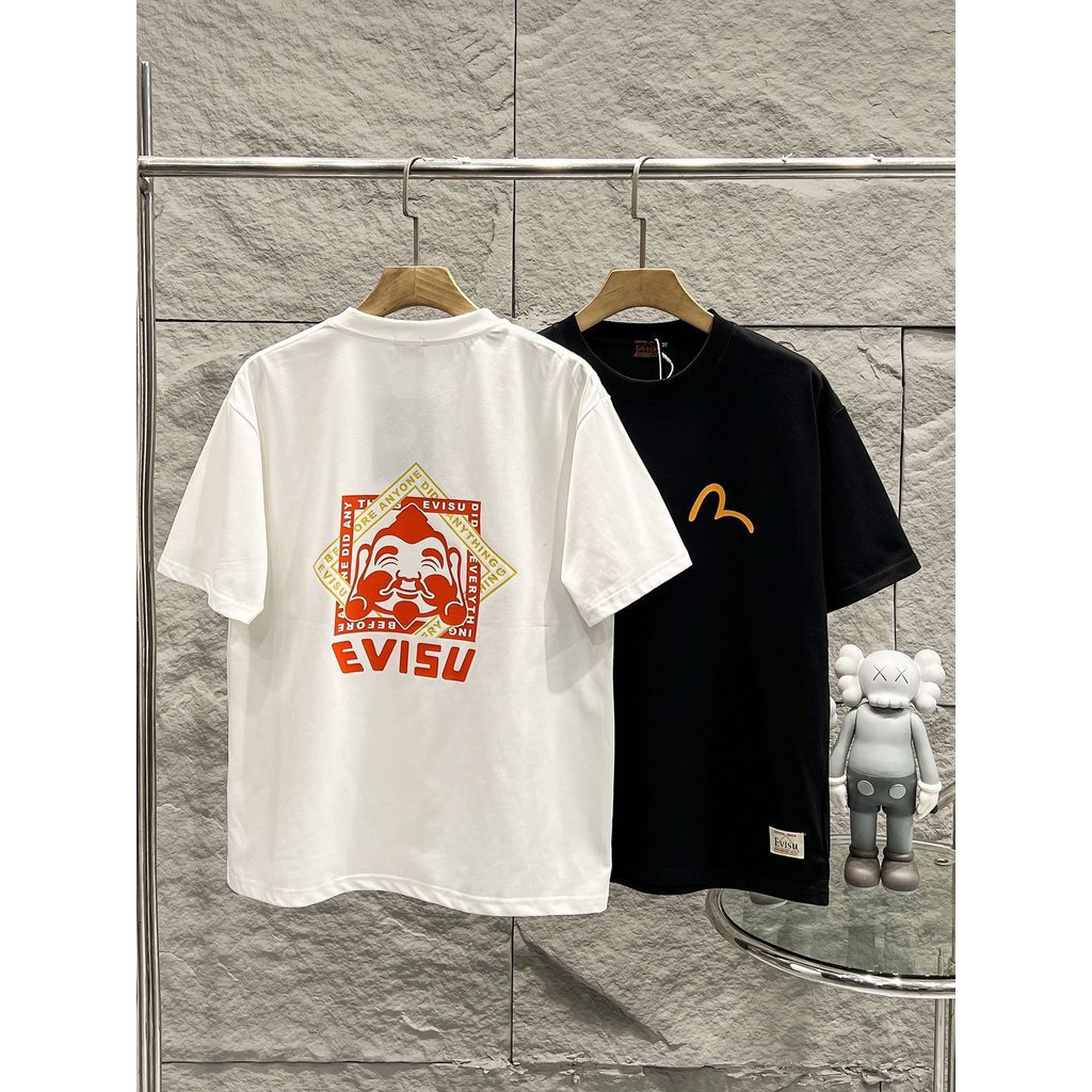 EVISU/God of Fortune 2026 ขนาดใหญ่ 6XL ต้นฤดูใบไม้ผลิสไตล์ใหม่เสื้อยืดแขนสั้นผู้ชายผู้หญิงคู่สไตล์รอ