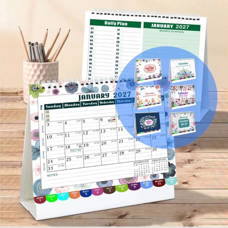 Caoxhenr 2026 Mini Wire Binding Calendar Standing Flip Small Desktop Calendar Memo Decors