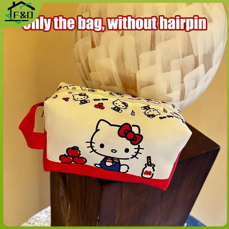 F&O Anime Cute Hello Kitty Cosmetic Bags Handbag Large Capacity Makeup Bag KT Cat Portable Storage Bag Pencil Case Girly Sweet Gift.